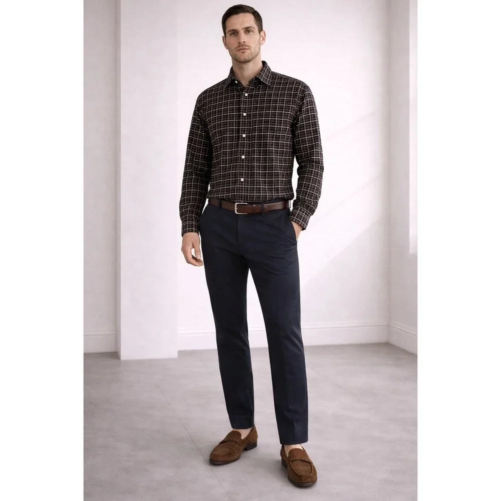 POLO RALPH LAUREN Plaid MEDIUM Shirt Classic Fit Brown Black 100% Cotton